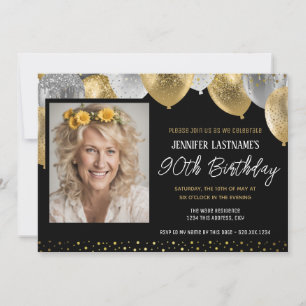 Gold et Black 90e anniversaire Invitation photo