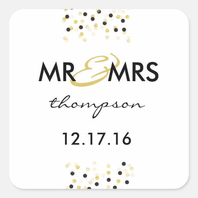 Gold et Black Confetti M & Mme Sticker (Devant)