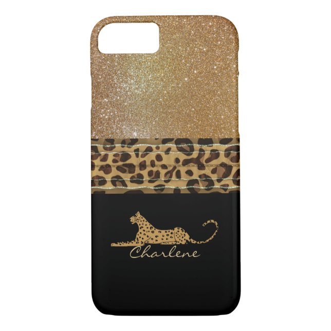 Gold et Black Leopard Custom iPhone 7 Coque (Dos)