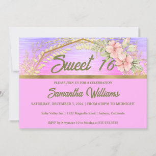 Gold et Floral Sweet 16 Invitation