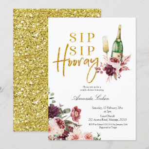 Gold et Marsala Sip Sip Hooray Invitation