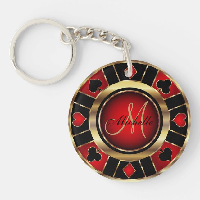 Gold et Red Poker Chip Design - Monogramme (Devant)