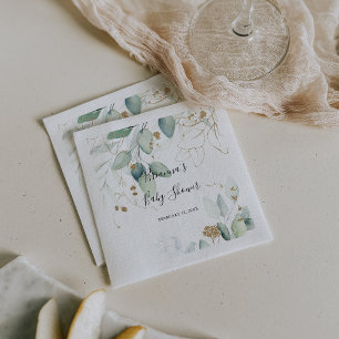 Gold Eucalyptus Calligraphy Baby Showroom Napkins Serviette
