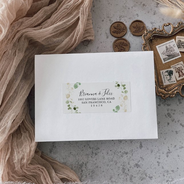 Gold Eucalyptus Foliage Wedding RSVP-Adresse Adressaufkleber (Von Creator hochgeladen)