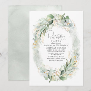 Gold Eucalyptus Greenery Wreath Boho Birthday Einladung