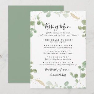 Gold Eucalyptus Mariage Kissing Menu Carte de jeu
