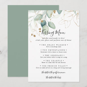 Gold Eucalyptus Mariage Kissing Menu Carte de jeu