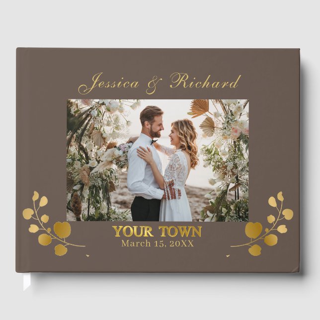 Gold Eucalyptus Mariage PHOTO Livre d'or (Recto)