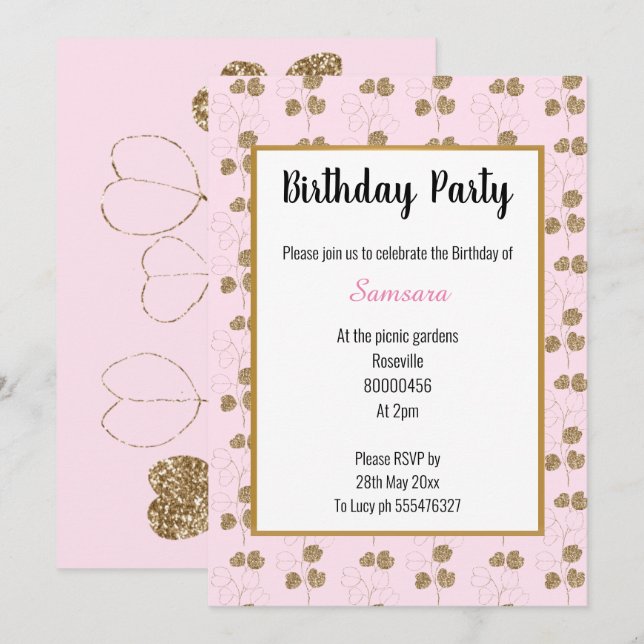 GOLD EUCALYPTUS PINK CLASSIC EINLADUNG (Vorne/Hinten)