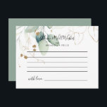 Gold Eukalyptus Calligraphy Wedding Advice Card Postkarte<br><div class="desc">Diese goldene eukalyptuskalligraphische Hochzeitsratenkarte ist perfekt für eine rustikale Hochzeit. Dieses künstlerische Design mit handgezeichnet Aquarellgold und grünem Blattwerk inspiriere natürliche Schönheit. Diese Karten sind ideal für Hochzeiten,  Brautparty,  Babydusche,  Graduiertenfest u.v.m. Personalisieren Sie die Karten mit den Namen der Braut und Bräutigam,  den Eltern,  die Sie werden oder Absolvent.</div>