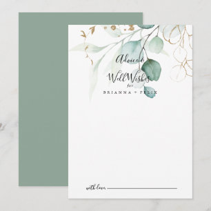 Gold Eukalyptus Calligraphy Wedding Well wünscht Hinweiskarte