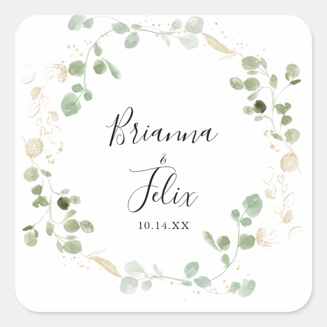 Gold Eukalyptus Foliage Wedding Umschlag Aufkleber (Vorderseite)