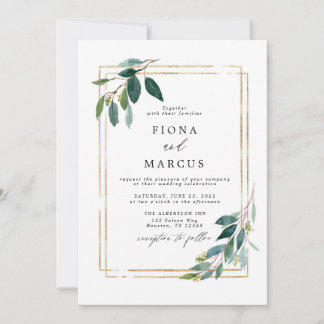 Gold Eukalyptus Leaf Hochzeitseinladung Einladung