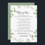 Gold Eukalyptus Wedding Kissing Menu Game Card<br><div class="desc">Diese goldene eucalyptus Hochzeitskissingkarte eignet sich perfekt für einen rustikalen Hochzeitsempfang. Das Design zeichnet sich durch Aquarell Eukalyptus grünes Blattwerk mit goldenen Konfetti aus.</div>