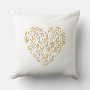 Gold Evergreen Herz Decor Datum Mr & Mrs. Kissen