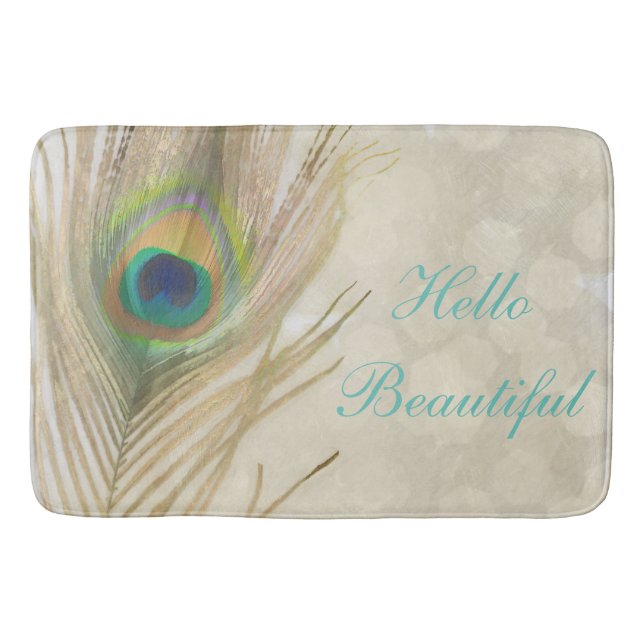 Gold Exotic Peacock Feather Glam Eleganter Chic Badematte (Vorderseite)