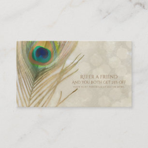 Gold Exotic Pfauenfeder Glamour Werbe einen Freund Empfehlungskarte
