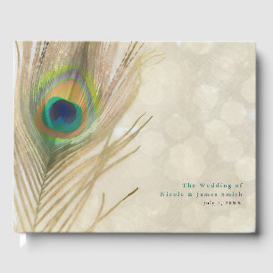 Gold Exotische Pfauenfeder Elegante Hochzeit Gästebuch