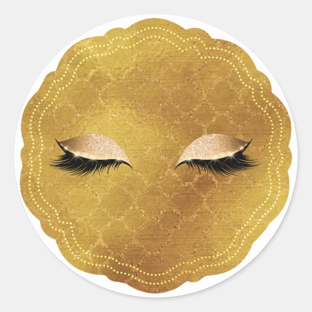 Gold Eye Makeup Eyelashes Lashes Beauty Party Runder Aufkleber (Vorderseite)