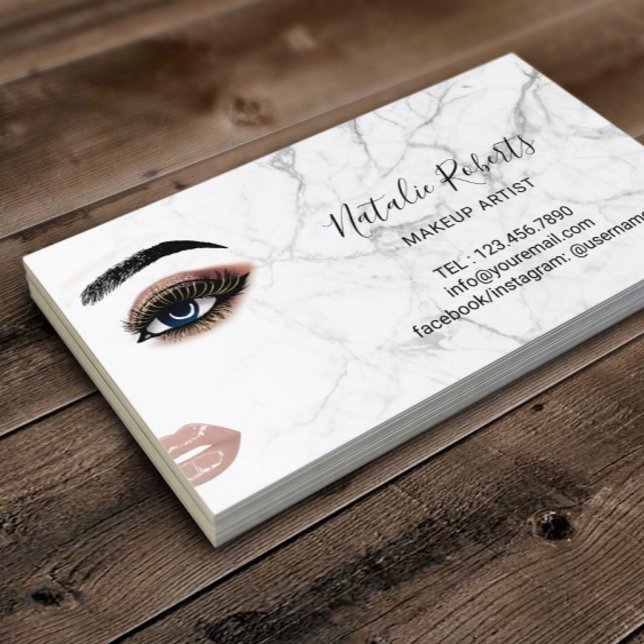 Gold Eyelash Makeup Artist Marble Beauty Salon Visitenkarte (Von Creator hochgeladen)