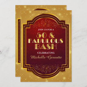 Gold Fabulous 50th Birthday Party Invitations