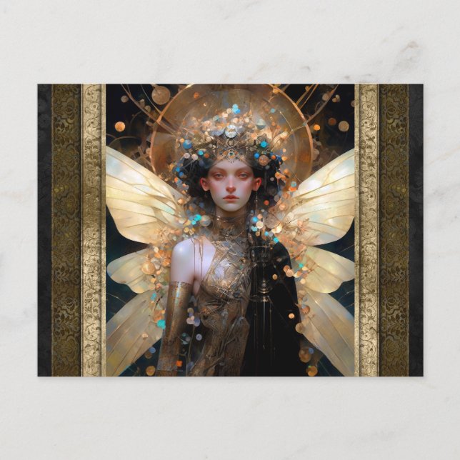 Gold Fail Girl Fantasy Kunst Postkarte (Vorderseite)