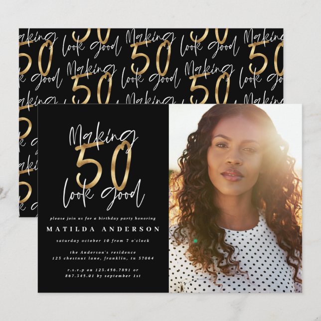 Gold faire 50 look bonne photo invitation annivers (Devant / Derrière)