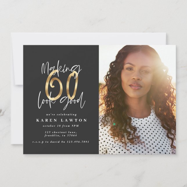 Gold faire 60 look bonne photo invitation annivers (Devant)