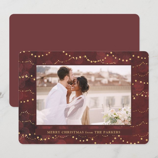 Gold Fairy Lights | Elegante Ein Foto Weihnachten (Vorne/Hinten)