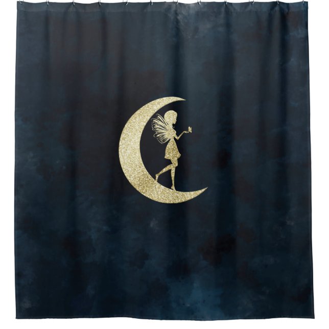 Gold Fairy Moon on Night Sky Duschvorhang (Vorderseite)