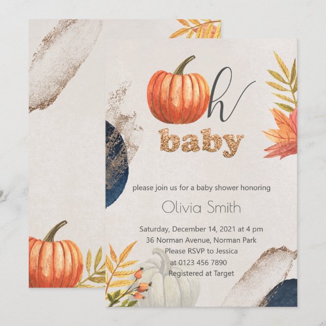 Gold Fall Pumpkin Oh Baby Shooter Einladung (Vorne/Hinten)