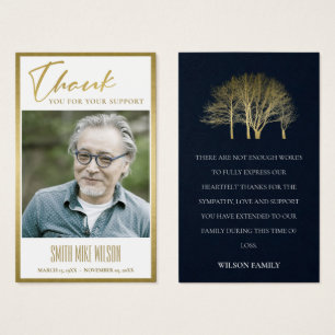GOLD FALL TREE SYMPATHY MEMORIAL PHOTO THANKS CARD