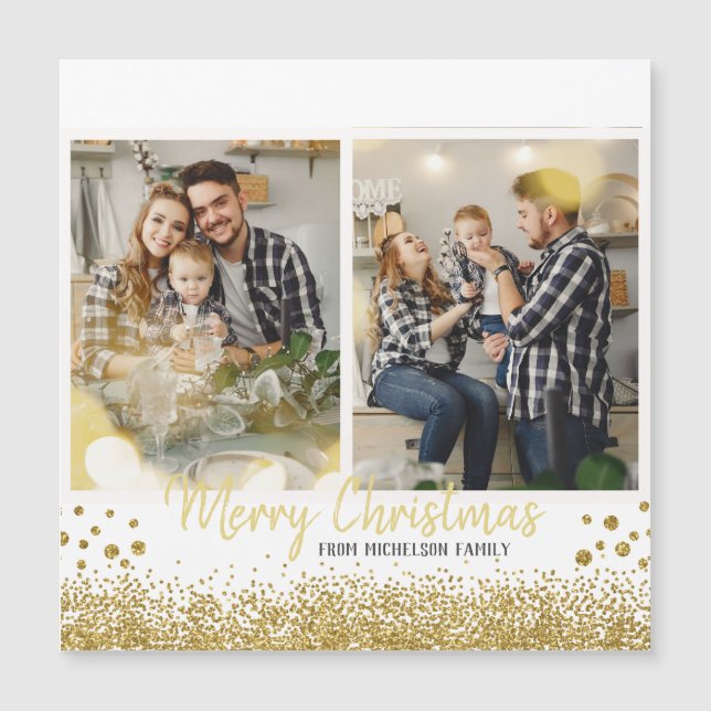 Gold Family Foto Weihnachtskarte Magnetkarte (Vorderseite)