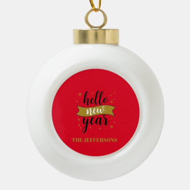 Gold Farbe Rot Frohes Neues Jahr Frohe Weihnachten Keramik Kugel-Ornament (Vorderseite)