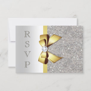Gold Faux Bow Séquences d'argent Diamants RSVP