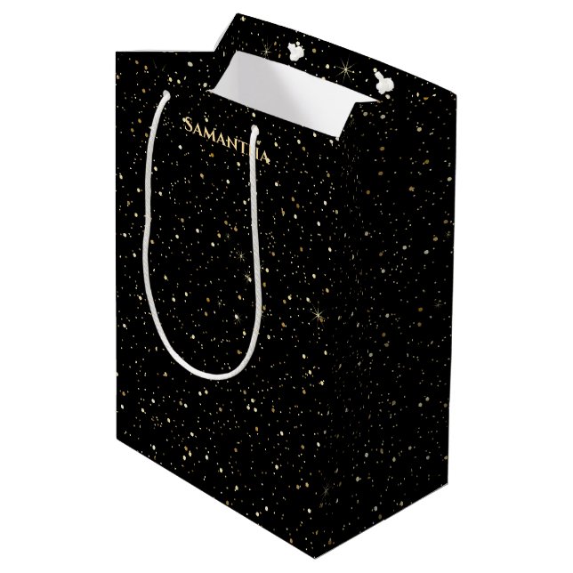 Gold faux glitter and sparkles mittlere geschenktüte (Rückseite Schrägansicht)