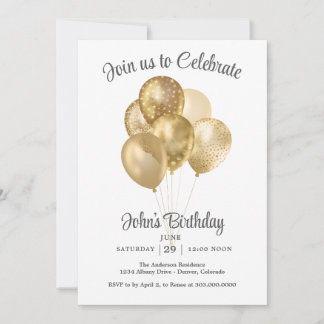 Gold Faux Glitter Balloon Birthday Party Einladung