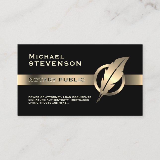 Gold faux metallic stripe and golden feather logo visitenkarte (Vorderseite)
