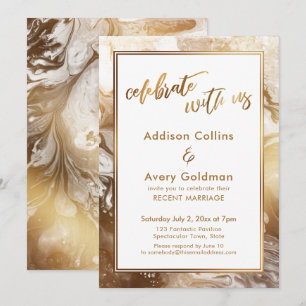 Gold Faux Metallic Weißer Marmor Feiern Sie mit un Einladung