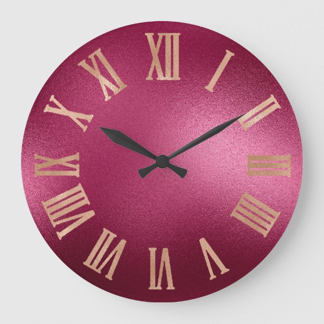 Gold Faux Rose Burgundy Metallic Roman Numers Große Wanduhr (Vorderseite)