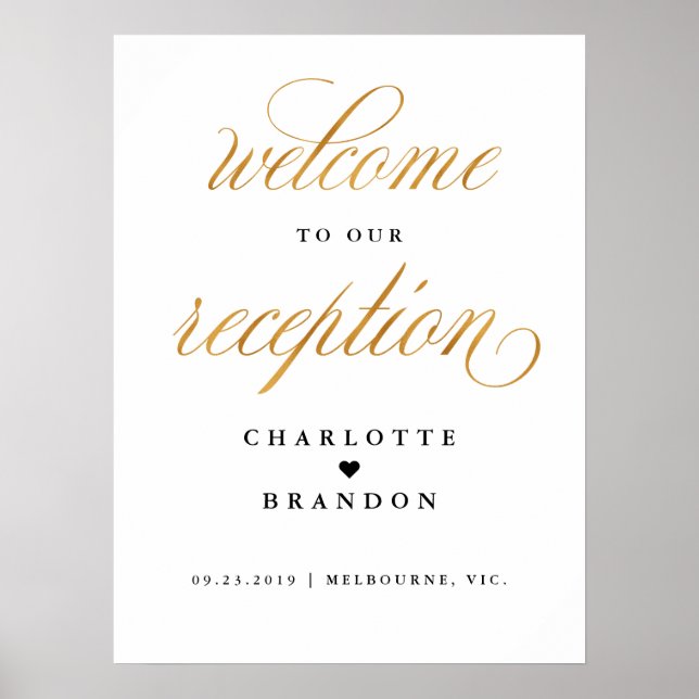 Gold faux welcome to our reception wedding sign poster (Vorne)