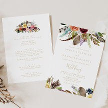 Gold Feather Boho Floral Front & Back Wedding