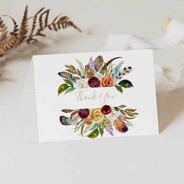 Gold Feather Boho geklappte Hochzeit Dankeschön-Ka Dankeskarte (Von Creator hochgeladen)
