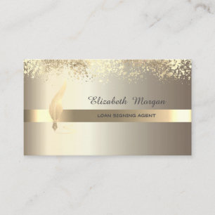 Gold Feather Stripe Champagne Notary Visitenkarte
