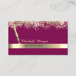 Gold Feather Stripe Confetti Notar Visitenkarte