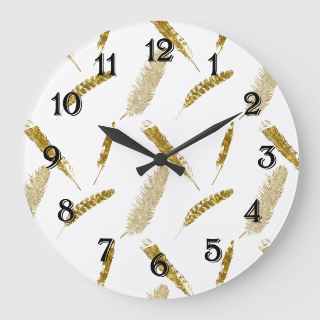 Gold Feathers Große Wanduhr (Vorderseite)