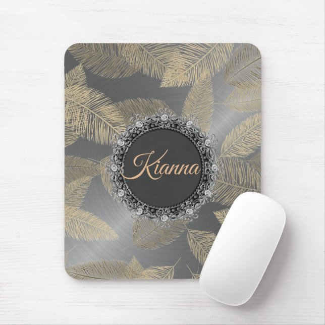 Gold Feathers on Sleek Silver Personalisiert Mousepad (Mit Mouse)