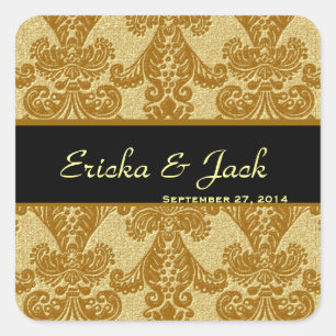 GOLD Feathery Damask Wedding Square Sticker