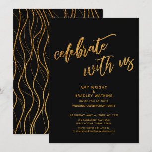 Gold Feiern Sie mit uns Black Hochzeitsempfang Einladung