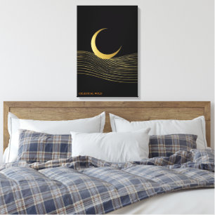 Gold Feine Linie Halbmond Meditative Galerie Leinw Leinwanddruck